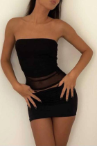 Sexy Solid See-through Strapless Sleeveless Two Pieces