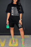 Casual Letter Print Basic O Neck Short Sleeve Two Pieces