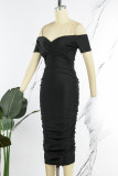 Casual Solid Fold Off the Shoulder Short Sleeve Dress