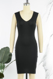 Sexy Solid Patchwork O Neck Pencil Skirt Dresses
