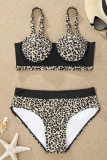 Sexy Print Leopard Patchwork Backless Swimwears (With Paddings)