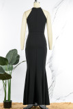 Elegant Solid Patchwork Half A Turtleneck Evening Dress Dresses