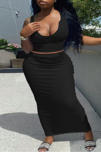 Sexy Daily Solid U Neck Plus Size Two Pieces