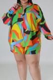 Casual Print Basic Shirt Collar Plus Size Two Pieces