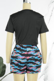 Street Print Letter O Neck Short Sleeve Two Pieces