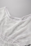 Casual Solid Hollowed Out See-through Oblique Collar Tops