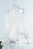Casual Solid Hollowed Out See-through Oblique Collar Tops