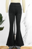 Casual Solid Bandage Patchwork High Waist Denim Jeans