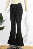 Casual Solid Bandage Patchwork High Waist Denim Jeans