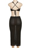 Sexy Solid Bandage Backless U Neck Sleeveless Two Pieces
