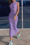 Sexy Casual Solid Hollowed Out O Neck Long Dress Dresses