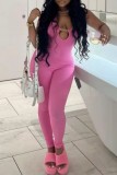 Sexy Casual Solid Hollowed Out Backless U Neck Skinny Jumpsuits