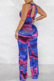 Sexy Print Patchwork O Neck Straight Jumpsuits