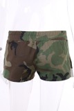 Casual Camouflage Print Patchwork Skinny Mid Waist Conventional Full Print Shorts
