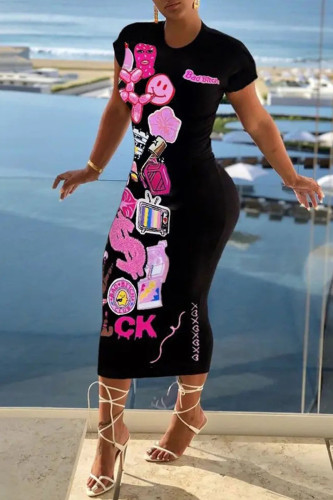 Casual Street Print Patchwork O Neck Pencil Skirt Dresses