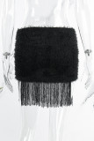 Sexy Street Solid Tassel Patchwork Metal Accessories Decoration Regular Low Waist Pencil Solid Color Bottoms
