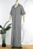 Casual Striped Print Turndown Collar Shirt Dress Dresses