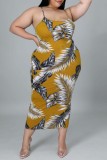 Sexy Casual Print Backless O Neck Sling Dress Plus Size Dresses