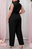 Casual Solid Patchwork V Neck Plus Size Jumpsuits