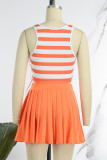 Casual Striped Patchwork Backless U Neck Sleeveless Two Pieces