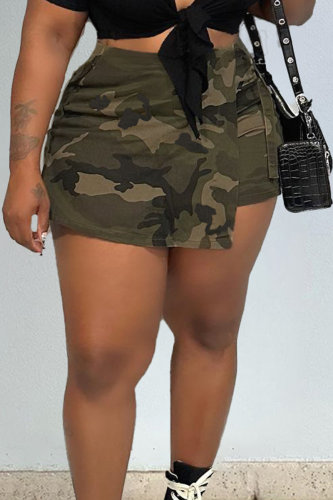 Casual Camouflage Print Patchwork Plus Size