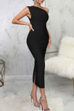 Sexy Solid Patchwork Oblique Collar Pencil Skirt Dresses