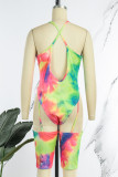 Sexy Casual Tie Dye Patchwork V Neck Skinny Rompers