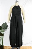 Sexy Casual Solid High Opening Halter Plus Size Jumpsuits(With Belt)