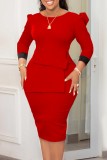 Casual Solid Patchwork O Neck Pencil Skirt Dresses