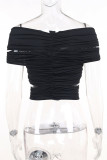 Sexy Sweet Street Elegant Solid Hollowed Out Fold Off the Shoulder High Waist Tops(Without  Waist chain)