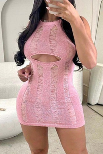 Sexy Solid Hollowed Out O Neck Sleeveless Dress Dresses