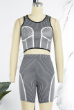 Street Sportswear Striped Contrast O Neck Sleeveless Two Pieces