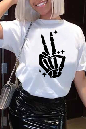 Casual Street Print Skull Make Old O Neck T-Shirts