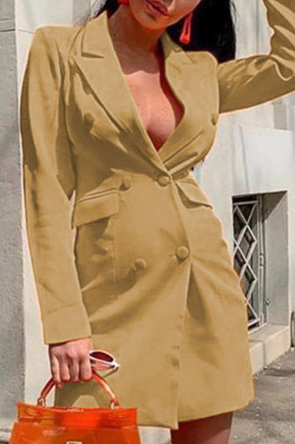 Sexy Casual Work Solid Pocket Buckle Turn-back Collar Suit Dress Dresses