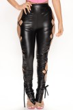 Sexy Casual Solid Hollowed Out Skinny High Waist Pencil Solid Color Trousers