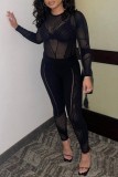 Sexy Solid See-through O Neck Skinny Jumpsuits