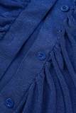 Casual Solid Patchwork Fold Turndown Collar Short Sleeve Dress