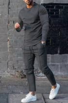 Men's Dark grey Crew Neck Casual Sports Suit