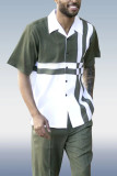 Cross Stripe Walking Suit 2 Piece Short Sleeve Set