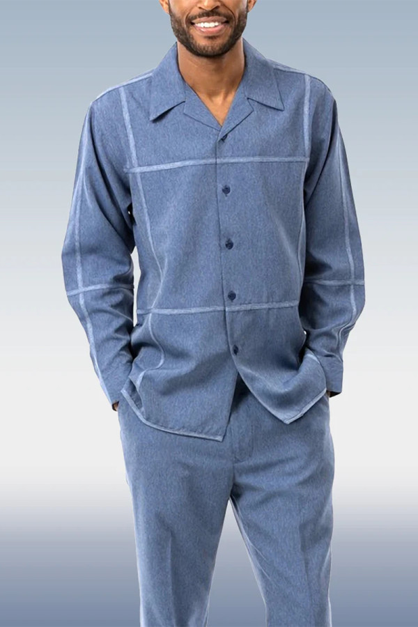 Men's Blue Suede Long Sleeve Walking Suit 024