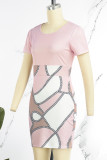 Casual Print Patchwork O Neck Short Sleeve Dress