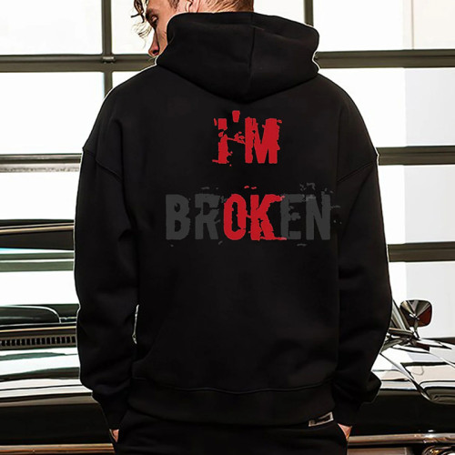 I¡¯M BROKEN Letter Graphic Casual Black Print Hoodie
