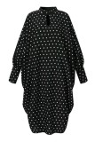 Casual Dot Print Hollowed Out Half A Turtleneck Long Sleeve Plus Size Dresses