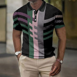 Men's Short Sleeves Striped Graphic 3D Print Button-Down Shirt
