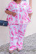 Casual Work Street Tie Dye Pocket O Neck Plus Size Two Pieces