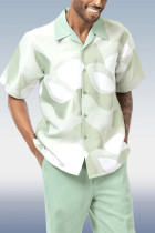 Men's Green Pattern Short Sleeve Walking Suit 2 Piece