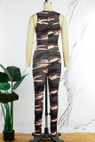 Sexy Camouflage Print Basic O Neck Skinny Jumpsuits