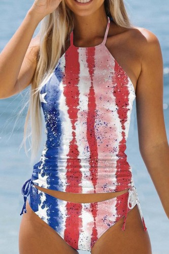 Flag Stars Print Independence Day Sleeveless Cami 2 Piece Swimsuit Sets With Paddings