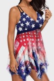 Sexy Flag Stars Print Backless Asymmetrical Independence Day Swimwears