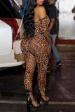 Sexy Street Party Animal Print Print Patchwork Backless Strapless Skinny Jumpsuits